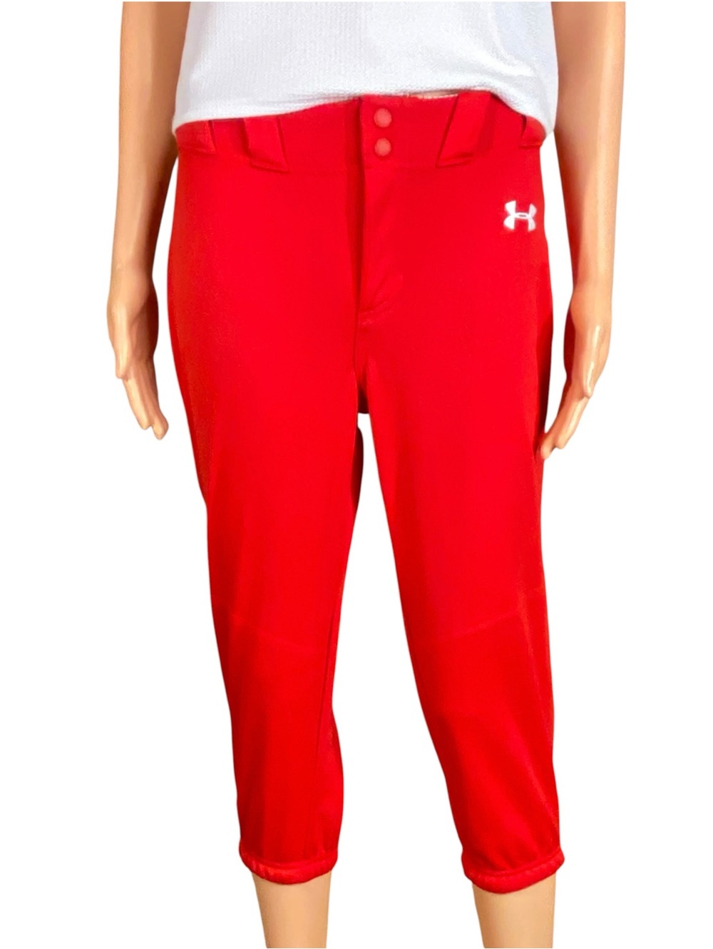 Under Armour Utility Softball Pants Womens Icon Knicker Red & White Fitted SZ SM